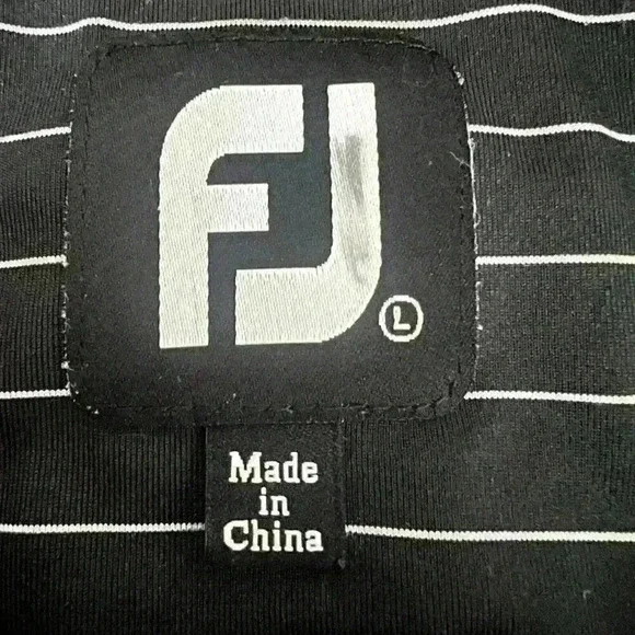 FootJoy Golf Polo Large Black with White Stripes West Lake - Athletic Fit - Picture 7 of 8